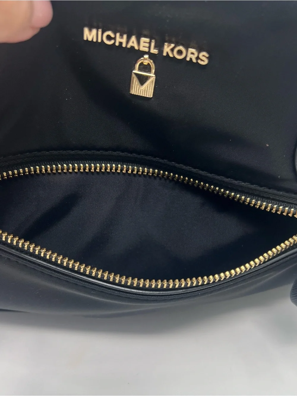 Michael Kors Black Nylon Tote Bag Gold Hardware Large Zip Shoulder Purse Light - Picture 7 of 12